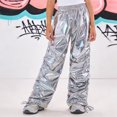 thumbnail image 3 of Raenseen Kids Boys Girls Shiny Metallic Pants Joggers Sweatpants Jazz Hip-hop Dance Pants Silver 12, 3 of 6
