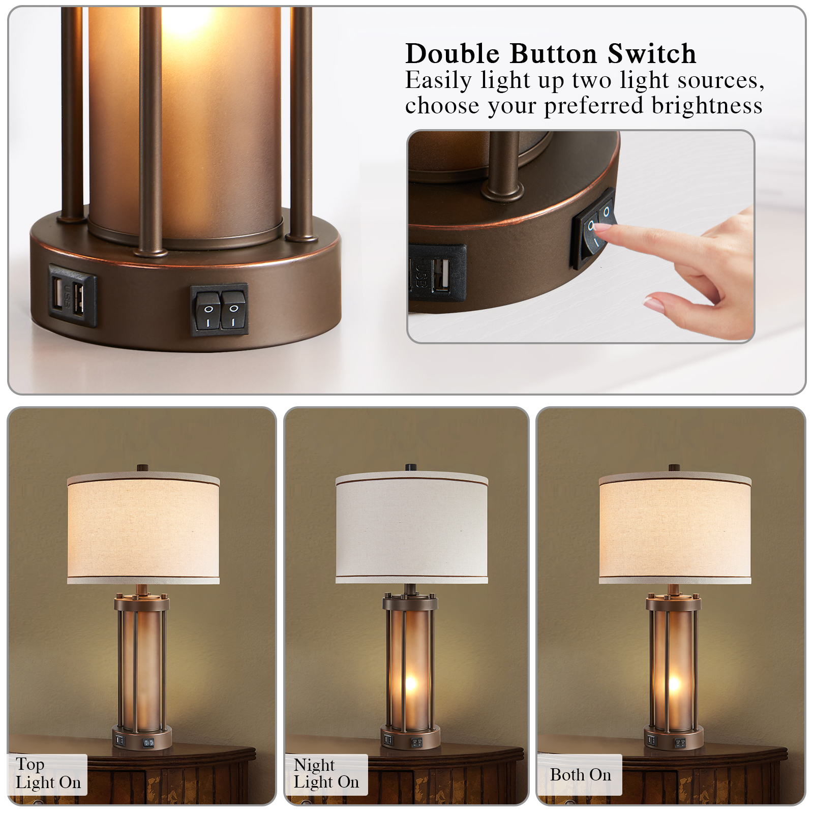 Roria 24" Farmhouse Table Lamps Set of 2 with USB Charging photo 8