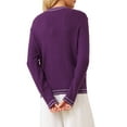 thumbnail image 3 of INSPIRE CHIC Women's V Neck Cardigan Sweater Long Sleeve Contrast Trim Knit Ribbed Jacket XL Purple, 3 of 5