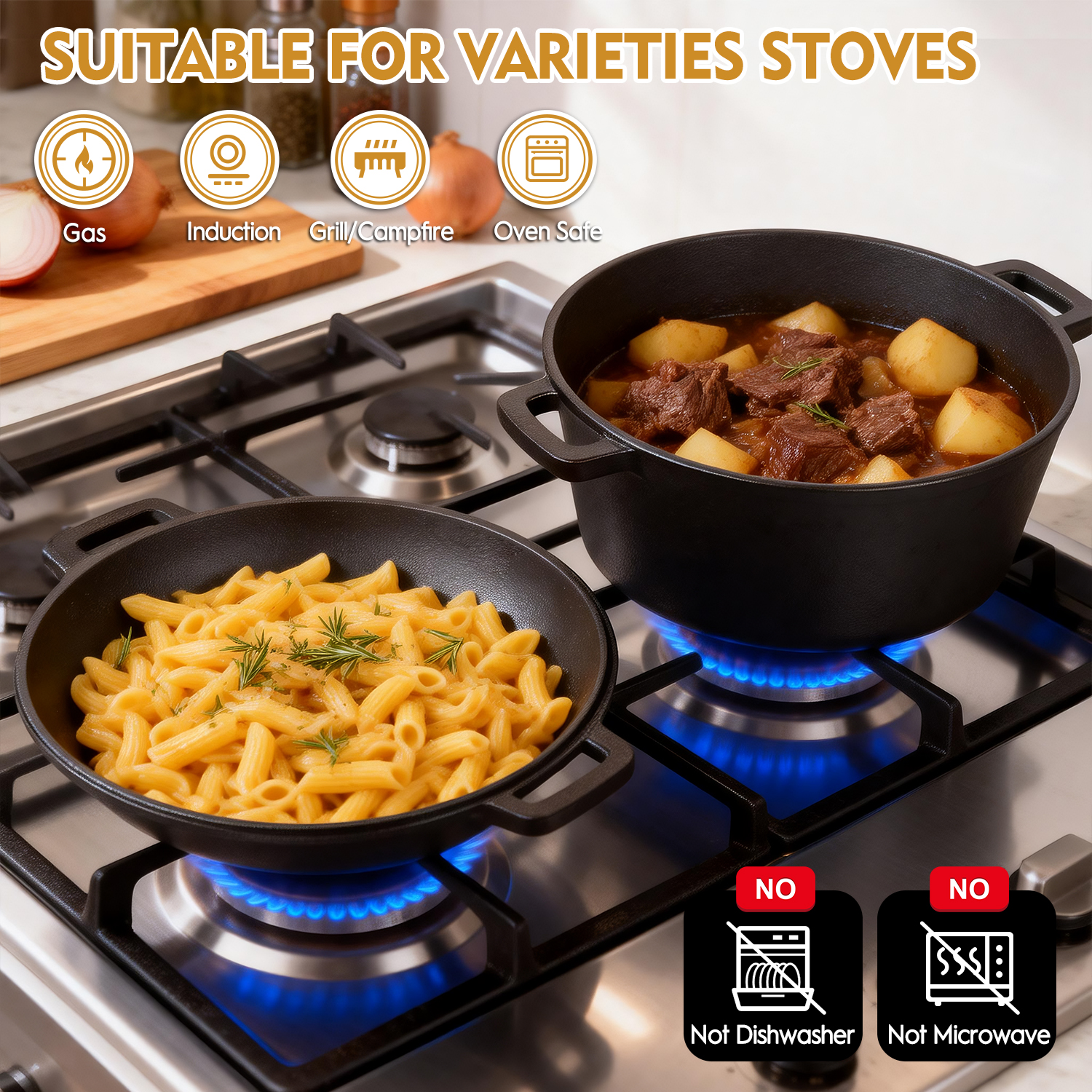 TAIMASI 5-Qt Cast Iron Dutch Oven with Reversible Skillet Lid photo 2