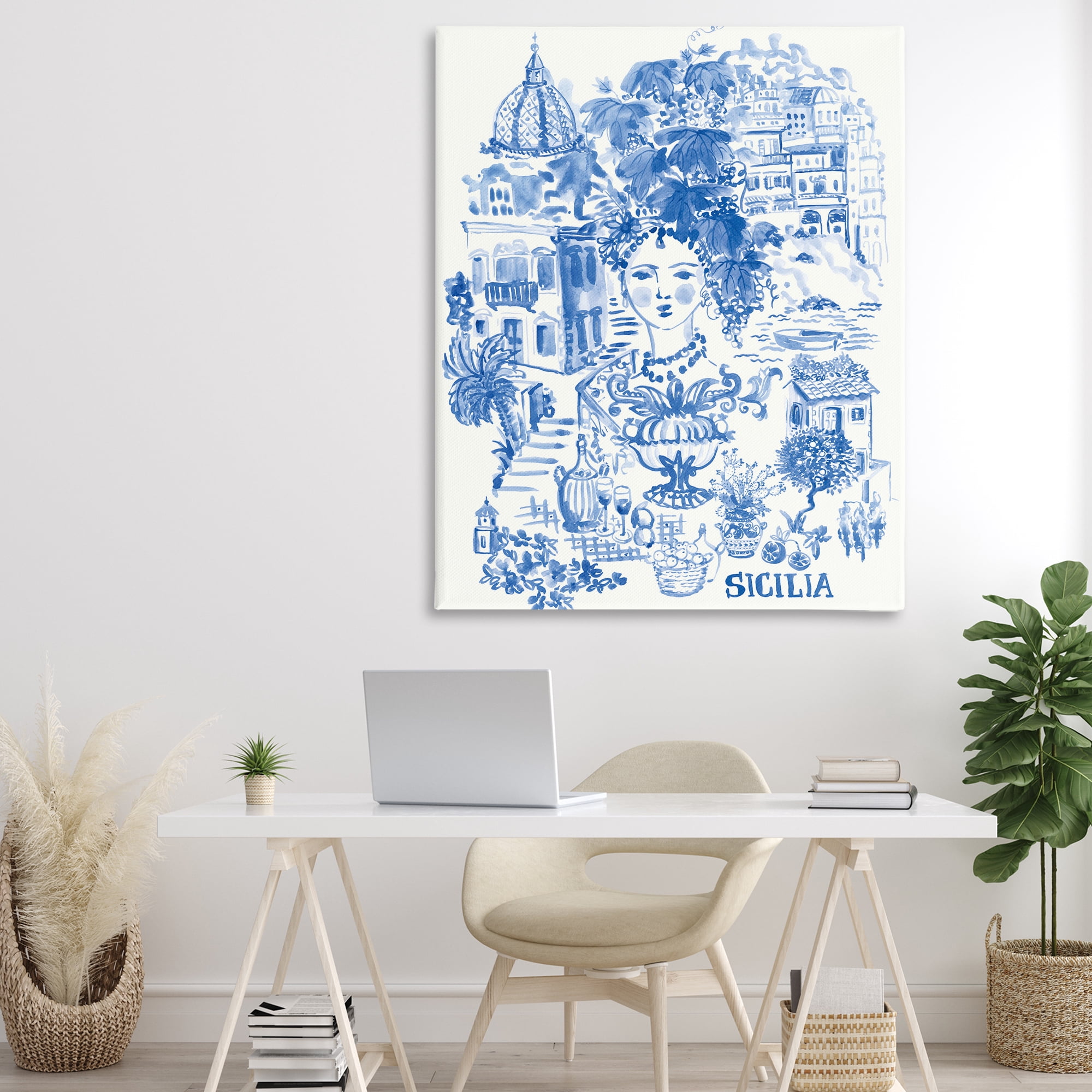 Stupell Industries Sicilia City In Blue Canvas Wall Art, design by Karolina Sato