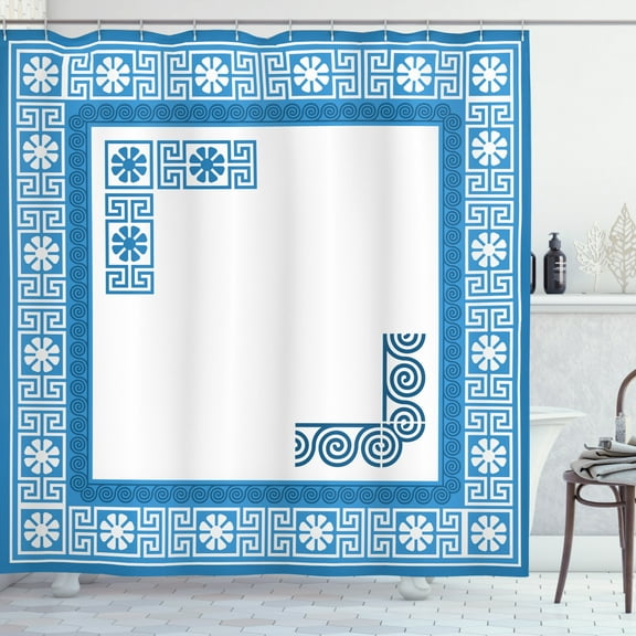 Ambesonne Greek Shower Curtain, Traditional Vintage Square, 69"Wx75"L, White and Blue