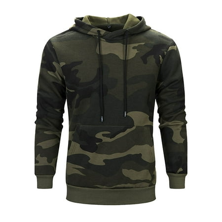 Alkepwun Mens Fashion Hoodies Fleece Lined Hunting Jacket Camouflage Pullover Drawstring Hooded Long Sleeve Sweatshirt with Pocket