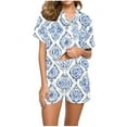 thumbnail image 2 of YanHoo Pajama Set for Women 2 Piece Lounge Set Short Sleeve Button Down Pocket Tops and Shorts Cute Printed Soft Sleepwear, 2 of 7