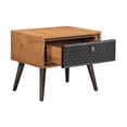 thumbnail image 3 of Coco Rustic Single Drawer Oak Wood and Leather Nightstand, 3 of 6