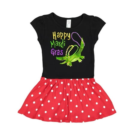 

Inktastic Happy Mardi Gras Cute Alligator with Beads Gift Toddler Girl Dress
