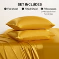 thumbnail image 2 of Ntbay 4 Pieces Silky Satin California King Cooling Soft Bed Sheet Set, Includes 1 Flat Top Sheet, 1 Fitted Sheet with Deep Pocket, 2 Envelope Pillowcase, Golden Brown, 2 of 5