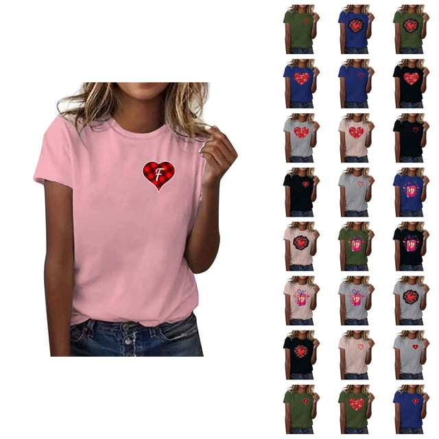 T-shirts de la Saint-Valentin pour Femmes 2026 Mode Manches Courtes Col Rond Cœur Graphique