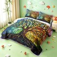 thumbnail image 3 of Homewish Bohemian Nature Tree Bed Spread Queen,Colorful Boho Glass Queen Coverlet Set,Navy Yellow,Black Reversible,3-Piece, 3 of 7