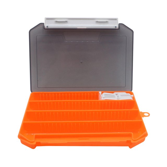 Estuche organizador portátil para aparejos de pesca con divisores extraíbles para señuelos, cebos, anzuelos y aparejos de agua salada y dulce. naranja