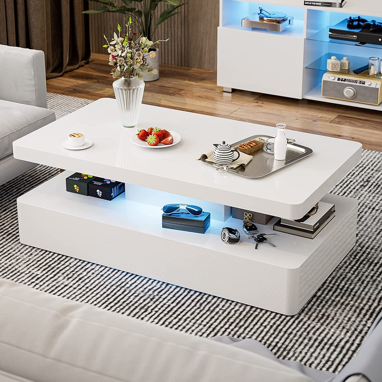 Modern Glossy White Coffee Table with LED Lighting, Ghana | Ubuy Modern Glossy White Coffee Table with LED Lighting, Ghana | Ubuy