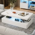 IKIFLY Elegant Gloss Top White Coffee Table with LED Lights, 2Tier