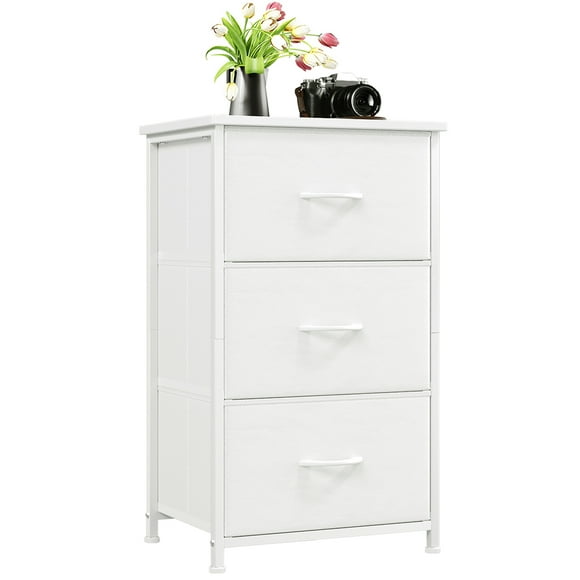 Eunos Table de Nuit Blanche avec Rangement en Tissu Amovible, Petite Commode à 3 Tiroirs pour Chambre et Couloir