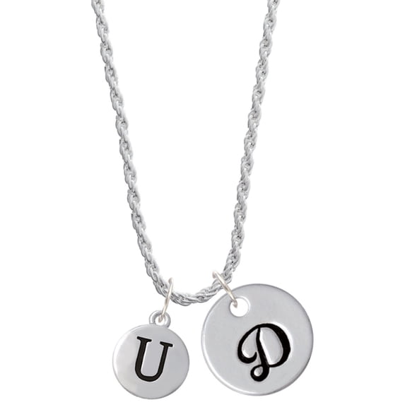Delight Jewelry Silvertone Capital Letter - U - Pebble Disc - Silvertone Script Initial Disc - D - Charm Necklace, 20"+3"