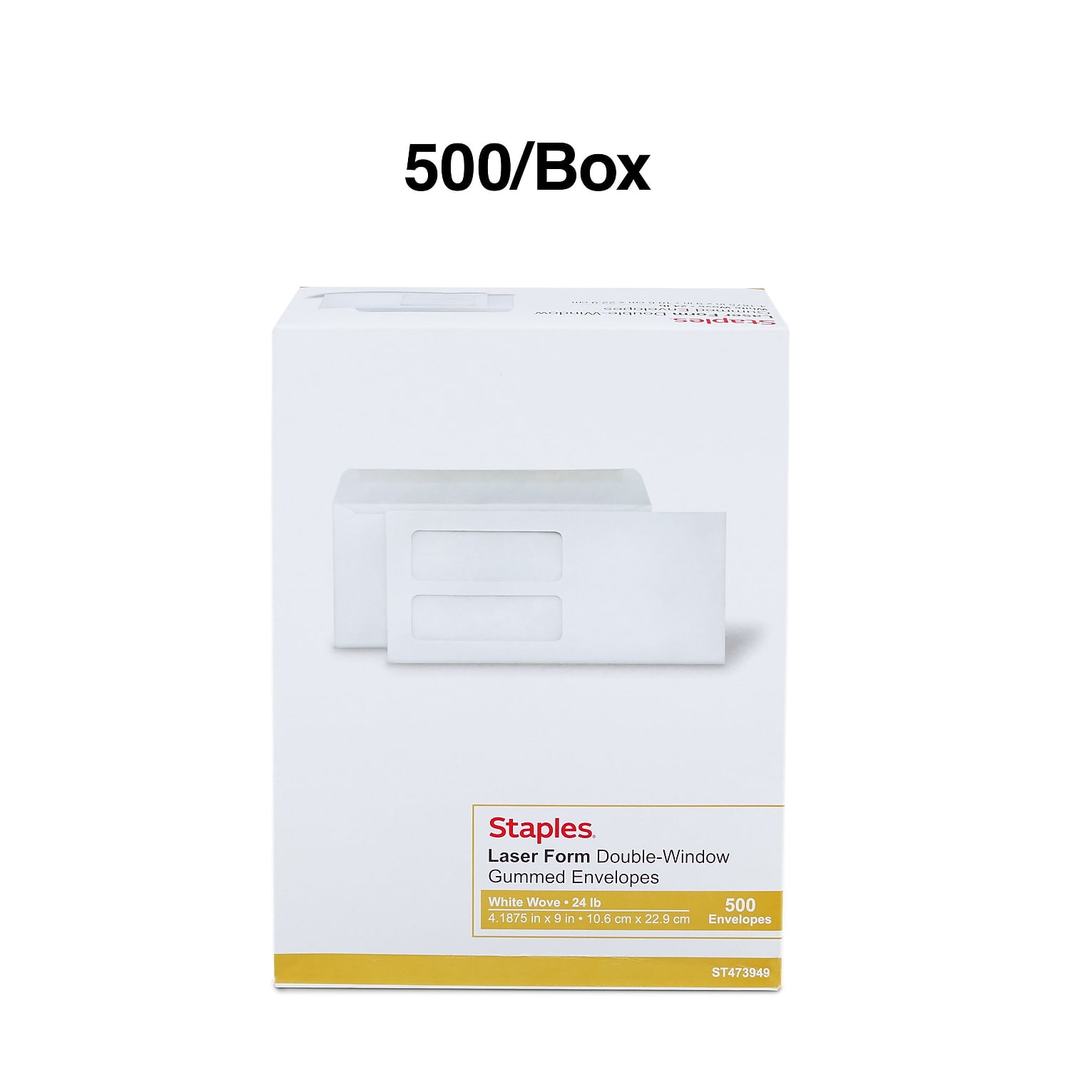 Staples Double-Window Gummed Envelopes for Laser Forms 500/Box (473949/19049)