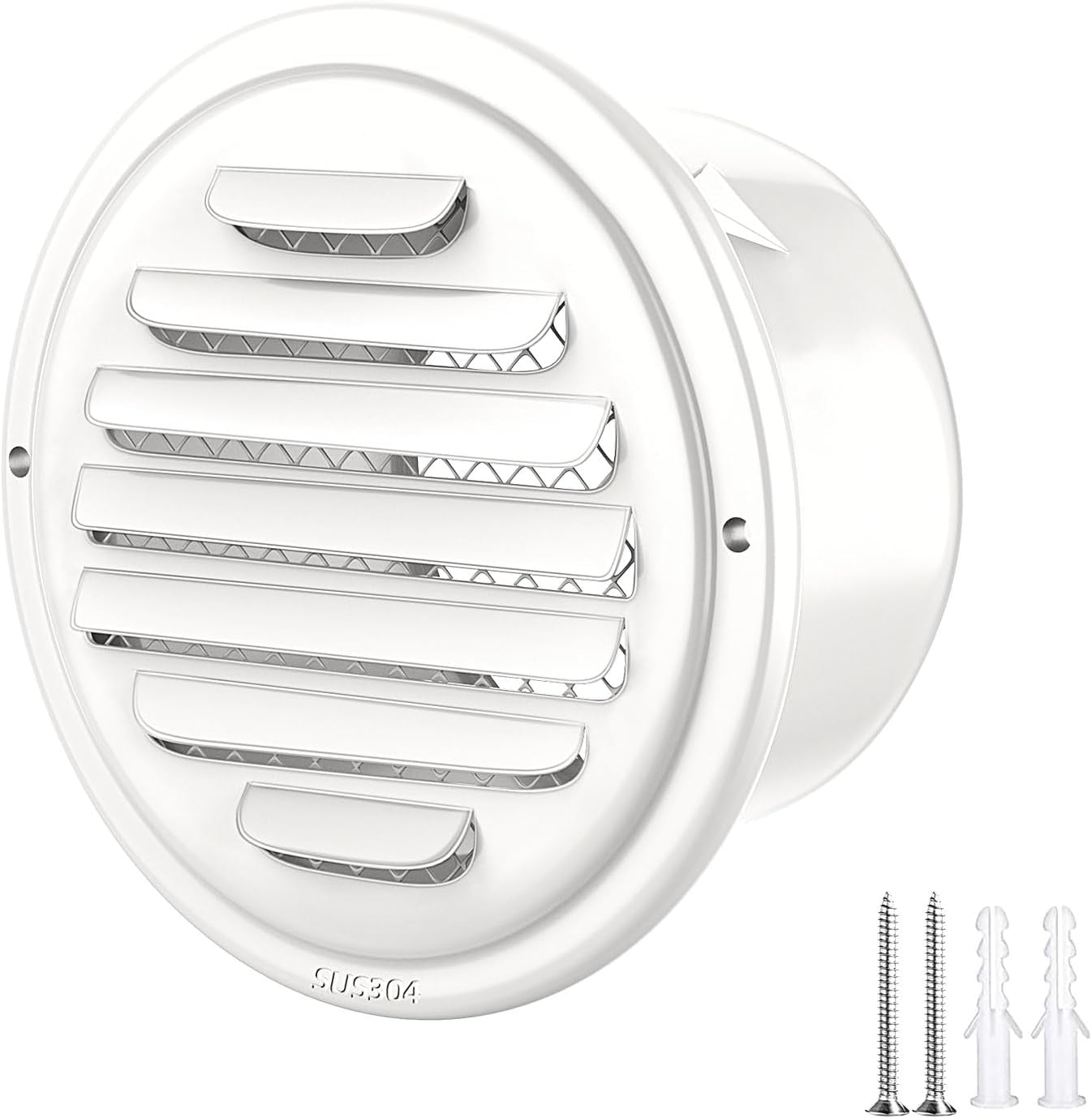 ABCISI 304 Stainless Steel Air Vents Cover,  Louvered Grille Cover Vent Flat Ducting Air Vent Wall Inlet with Built-in a Fly Screen Mesh for HVAC Ventilation (6 inch (150mm) White Paint)