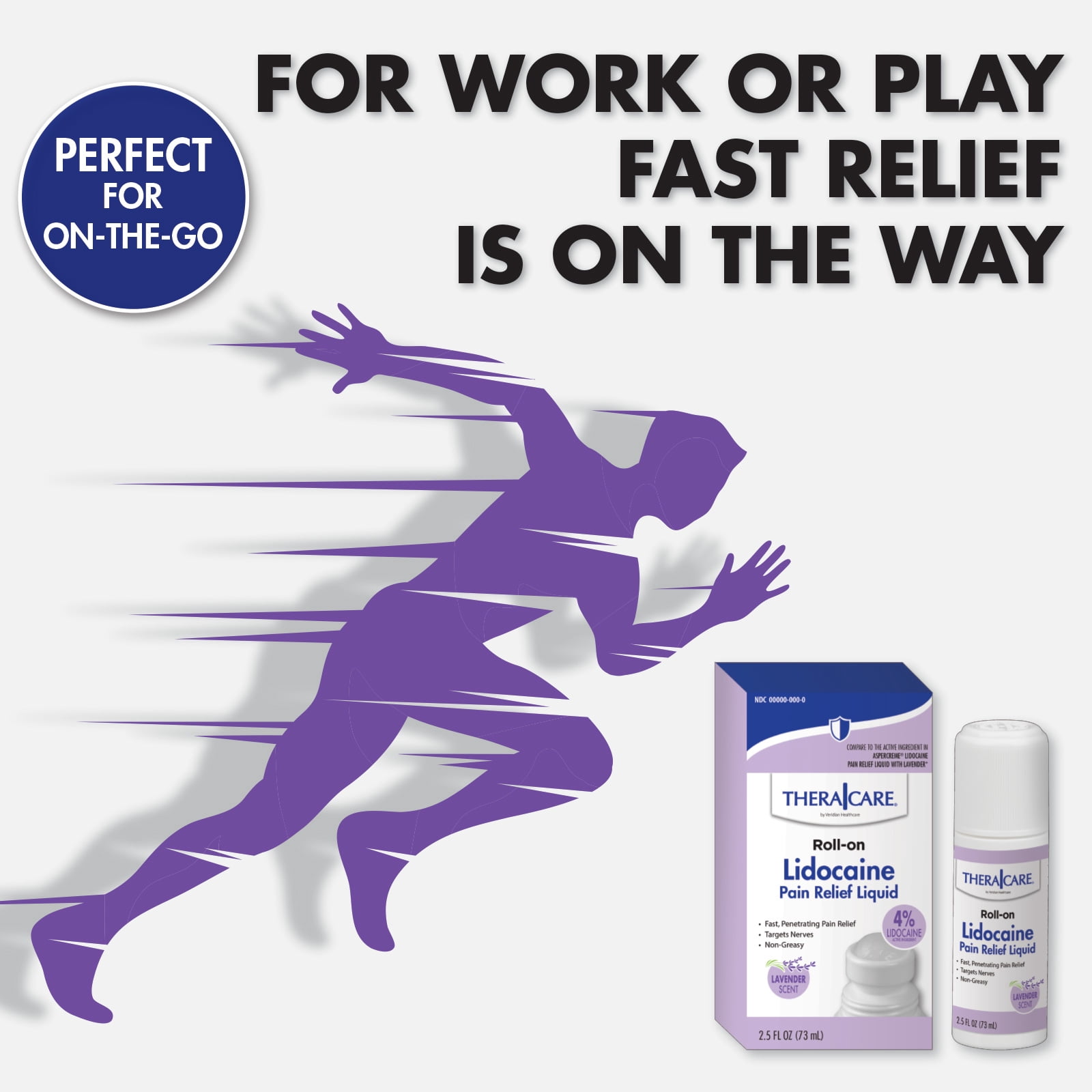 TheraCare 4 % Lidocaine Roll-On | Soothing Lavender Scent | OTC Strength | Pain Relief Liquid | 2.5 oz. 73 mL | Topical Anesthetic