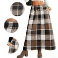 thumbnail image 4 of Roncen Women's Winter Warm Elastic Waist Wool Plaid A-Line Pleated Long Skirt, 4 of 7