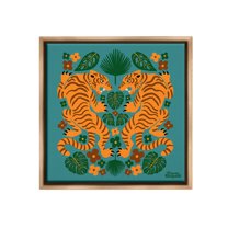 Stupell Industries Symmetrical Tigers & Nature Animals & Insects Painting Brown Floater Framed Canvas Art Print Wall Art, 25 x 25
