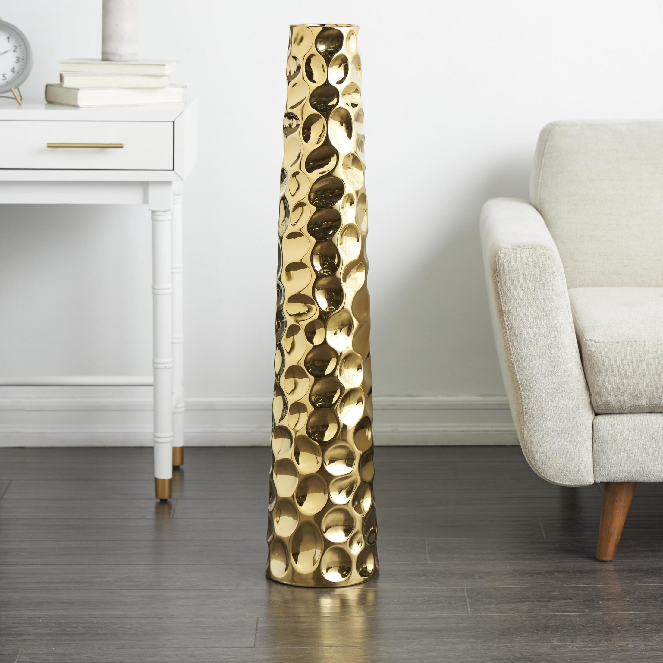 DecMode 39" Geometric Bubble Gold Ceramic Vase with Concaved Circles