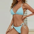 thumbnail image 5 of Women's String Two Piece Halter Top Triangle Bikini Set with Tie Side Bottom Swimsuit Bathing Suits Light Blue XXL, 5 of 7