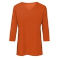 thumbnail image 3 of TQWQT 3/4 Length Sleeve Shirts for Women 2024 Casual Summer Blouses V Neck Solid Color Cute Tops Loose Fit Pullover Orange 2XL, 3 of 4