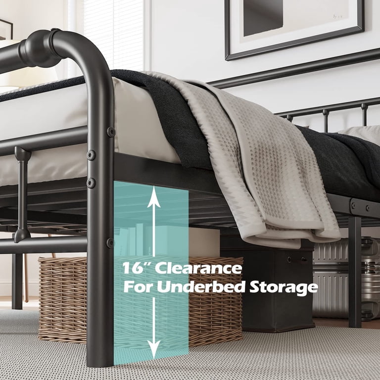 VOPEAK Farmhouse Queen Bed Frame With Headboard & Footboard - Metal Platform, Underbed Storage