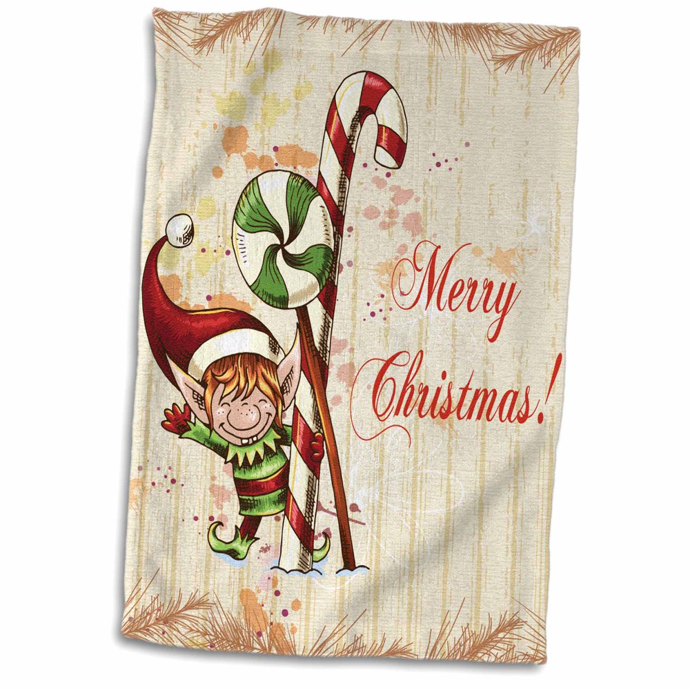 3dRose Cute Christmas Elf With Peppermint and Candy Cane Merry