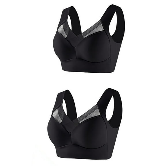 VONCOS 2PC Bras for Women Comfortable Vest Full Figure Everyday Bra Wirelfree Bras Tops Underwear Black Size L