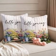 thumbnail image 3 of Pack of 2 Outdoor Pillow Covers 16x16 Inch Waterproof Hello Spring Throw Pillow Covers,Decorative Couch Pillow Shams Protectors Elagant Summer Floral Botanical Wooden Patio Pillowcases Cushion Covers, 3 of 8