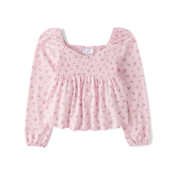 The Children's Place Girls Long Sleeve Floral Smocked Peplum Top, Sizes XS-XXL