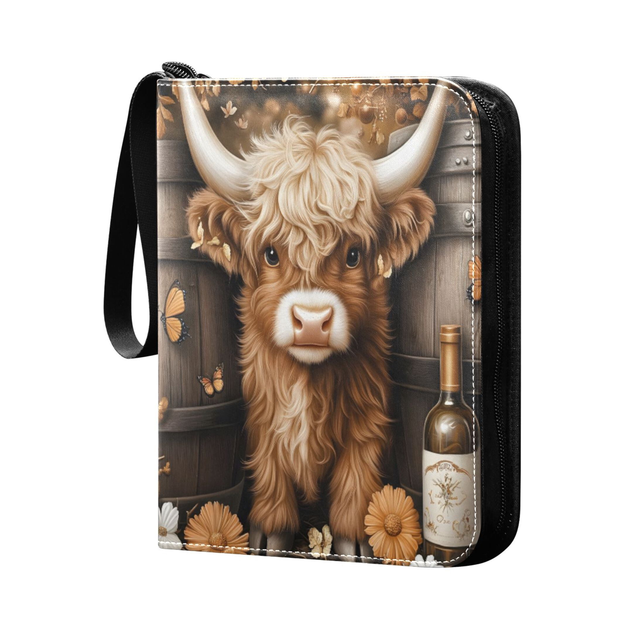 ALAZA Wine Highland Cattle Trading Card Binder 4 Pocket Cards Collection Album 400 Folder Holder