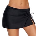 thumbnail image 1 of Womens Waisted Split Swim Skirt Sporty Drawstring Skirted Swim Bottom with Built-in Panty - Black, 1 of 7