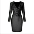 thumbnail image 4 of Scyoekwg Bodycon Dresses for Women Sequin Dress V-Neck Solid Color Party Dress Slim Cocktail Dresses Holiday Dress Long Sleeve Dress Black M, 4 of 5
