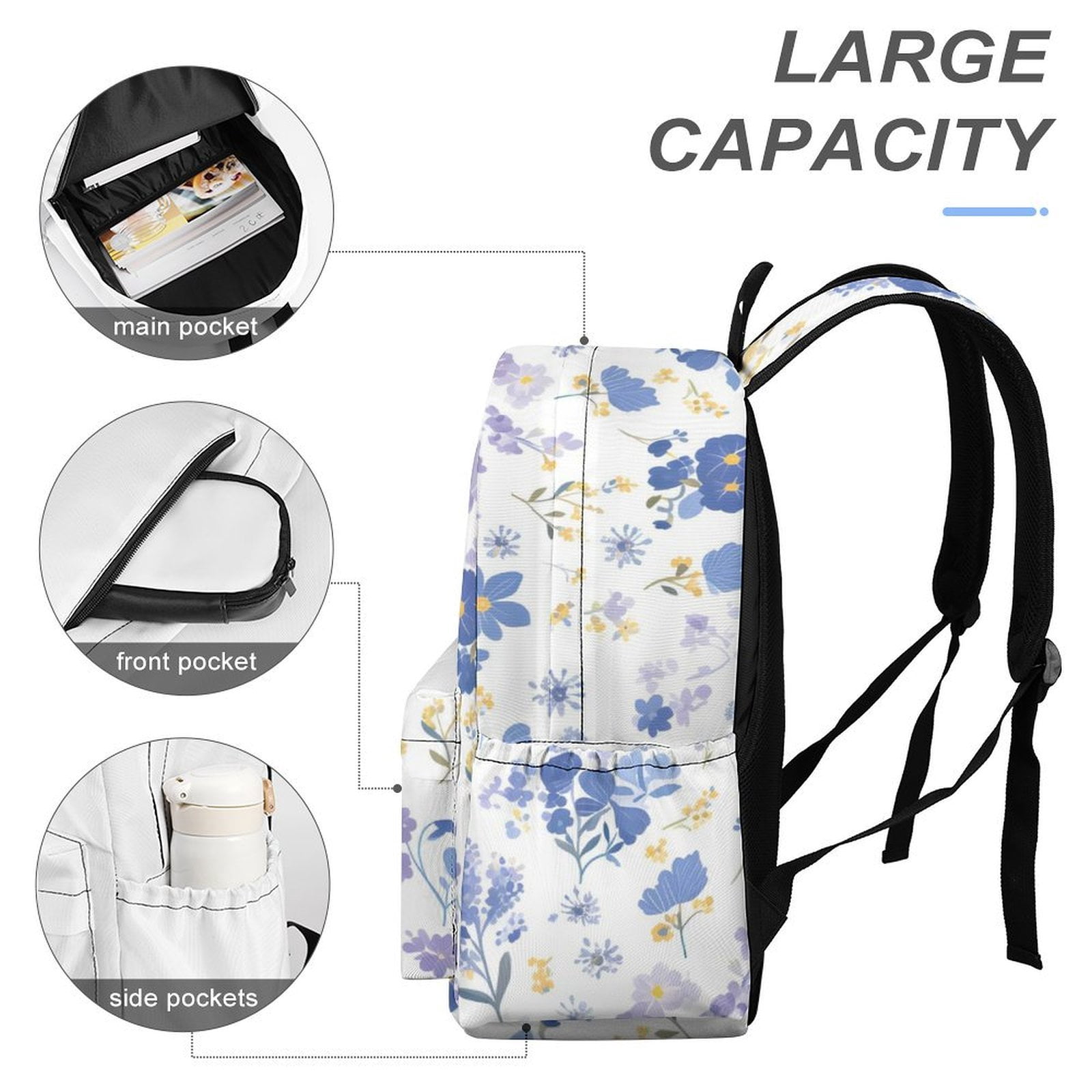 Large Capacity Half Print Backpack 11.8×16.5×5.9in Multifunctional Zipper Design Convenient Switch Milk Cow Print Style Lavender_4