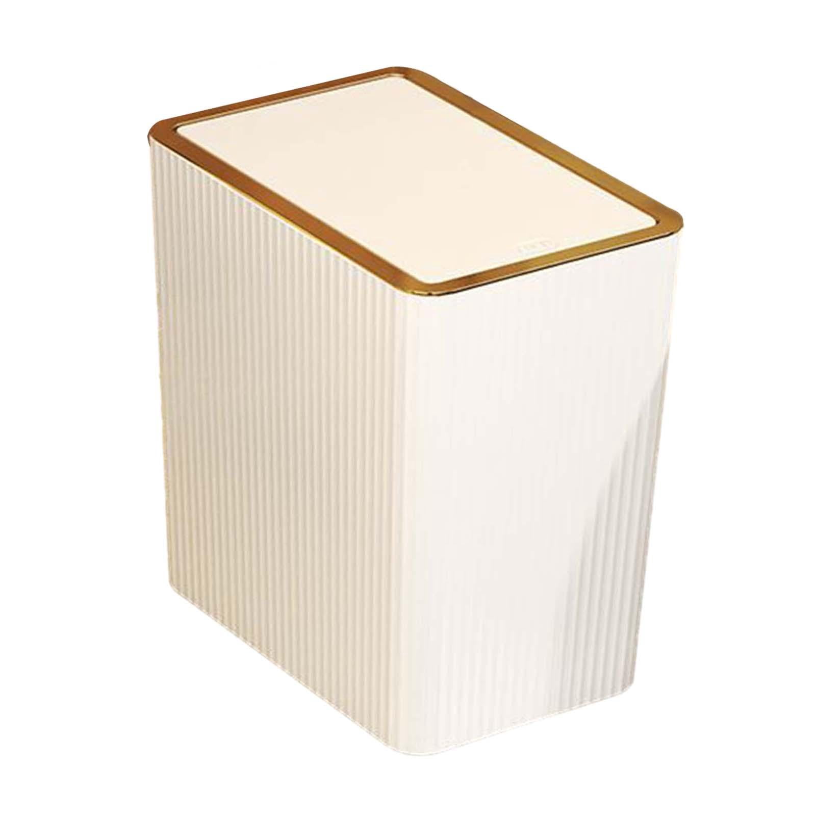 Kitchen Wastebasket with Press Type Lid Narrow Garbage Can, Paper Basket Organizer, Bathroom Trash Can with Lids for Study 12L White