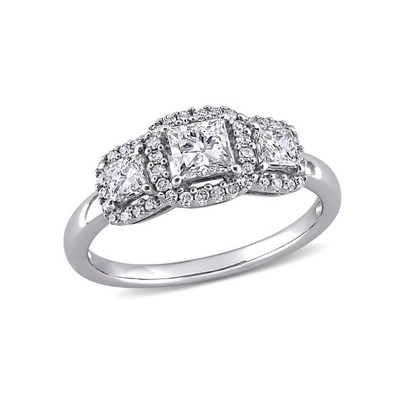 1.00 Carat (Ctw H-I, I2-I3) Three-Stone Princess-Cut Diamond Engagement Ring in 10K White Gold