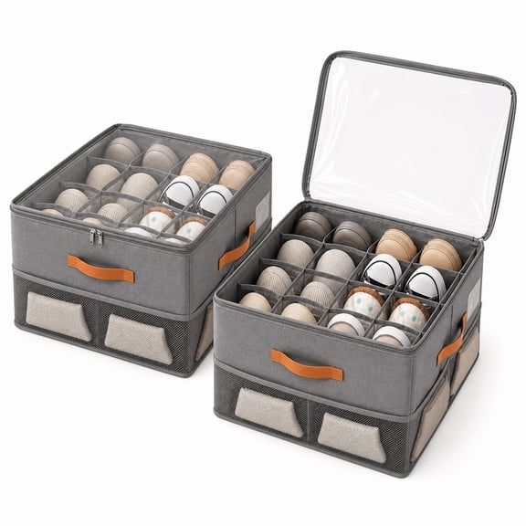 2 Pack Shoe Organizer for Closet,Foldable Shoe Storage Bins with Clear Cover,Space Saving Shoes Holder with Handles,Large Shoe Box Storage Containers,Fits up to 32 Pairs