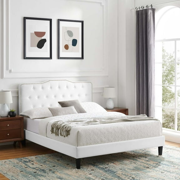 Modway Amber Tufted Performance Velvet King Platform Bed in White