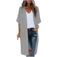 thumbnail image 2 of Kimono Cardigans for Women 3/4 Sleeve Sheer Chiffon Loose Open Front Lightweight Long Cardigans Summer Beach Coverups, 2 of 5