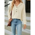 thumbnail image 4 of Liacowi Women Long Sleeve Hooded Sweatshirt Button Hoodies Casual Solid Color Autumn Loose Fit Pullover Tops, 4 of 8