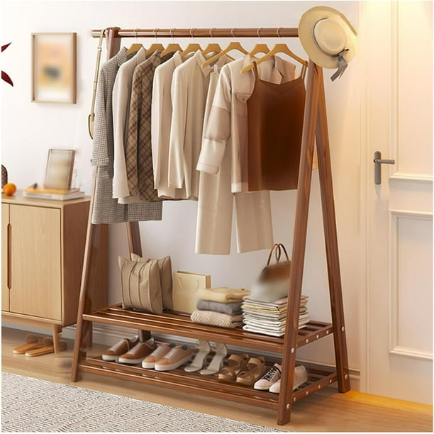 Perchero, Colgador de ropa con Zapatero, 2 Ganchos, Organizador de Almacenamiento de Ropa para Dormitorio, Lavadero, Entrada, Sala de Estar 118 * 48 * 144.5CM (Claro)