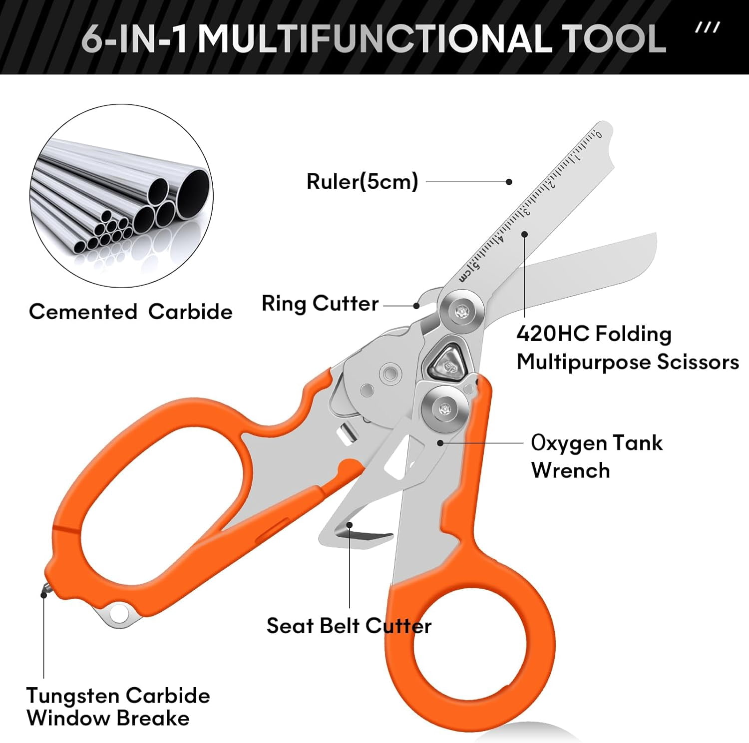 Emergency Shears with Strap Cutter and Glass Breaker Stainless Steel Foldable Scissors Pliers, Outdoor Camping Rescue Scissors Tools …