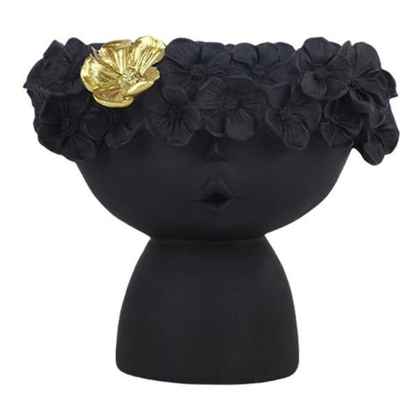 Maceta de cabeza maceta Adorable maceta figuras decorativas para chica Negro