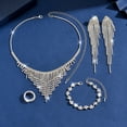 thumbnail image 6 of AEXTO Luxury Tassel Rhinestone Jewelry Set for Women V-Neck Statement Necklace with Dangling Fringe Pendant,Waterfall Earrings, Crystal Bracelet & Ring Sparkling Bridal Wedding Party Accessories, 6 of 7