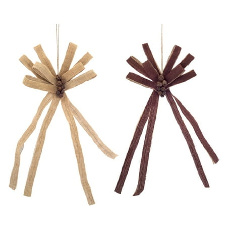 Rustic Christmas Bells Pack of 6 Brown Burlap Bows with Bells Decorative Country Rustic Christmas Ornaments 21.5