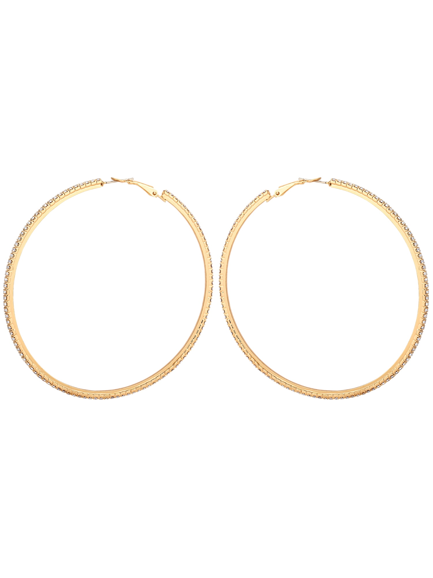 Jessica Simpson Women's Gold-Tone Rhinestone Hoop Earrings with Lever Closure