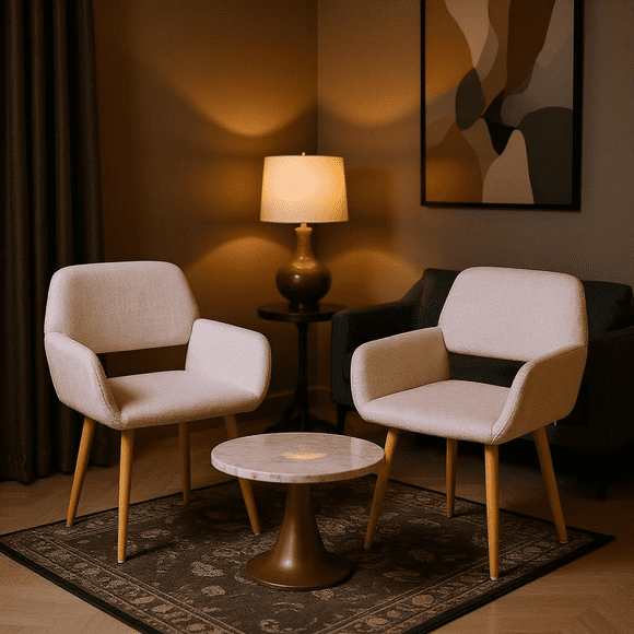 Homy Casa Set of 2 Contemporary Fabric Dining Chairs with Wood Grain Metal Legs and Open Back