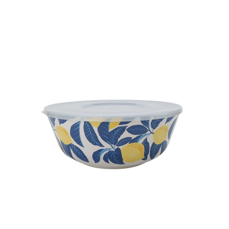 Mainstays Bamboo Melamine 4-Piece Serve Bowl Set - Lemon & Blue