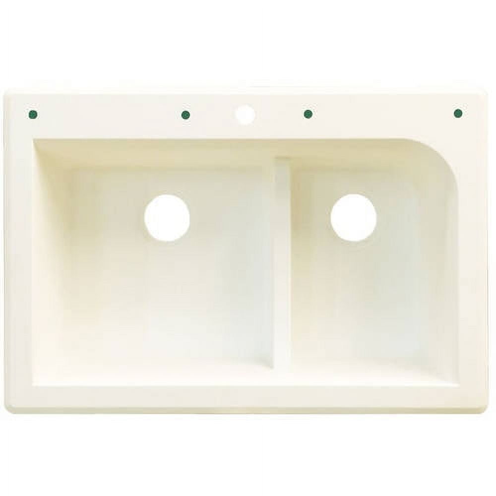 Transolid Radius 33in x 22in silQ Granite Drop-in Double Bowl Kitchen Sink with 2 CF Faucet Holes, In White